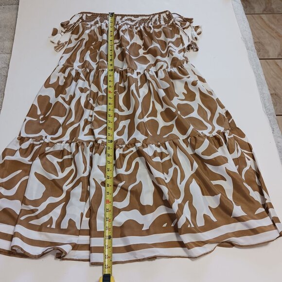Calypso St. Barth Tiered Maxi Skirt Brown White Floral Elastic Waist Size Medium - Picture 10 of 11